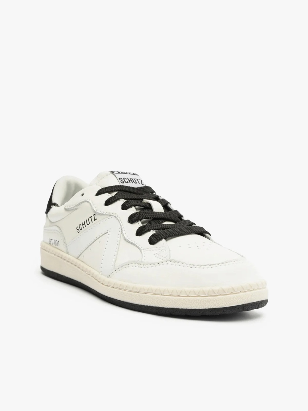 SCHUTZ ST 001 White Leather Low-Top Sneakers with Black Accents
